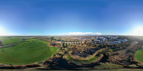 A 360 degree aerial view of the Sankey Viaduct (Nine Arches) near Newton-le-Willows in Merseyside, UK