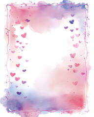 Obraz premium Front View, Delicate Watercolor Rectangular Picture Frame Made of Small Scattered Hearts in Soft Pastel Shades