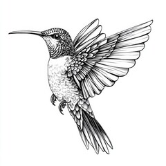 Obraz premium A hummingbird tattoo design, black and white ink on paper