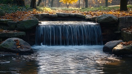 Fototapeta premium Autumnal park waterfall scene.