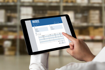 Invoice on computer screen from accounting application. Computer program for financial and budget of corporate business. Snugly.
