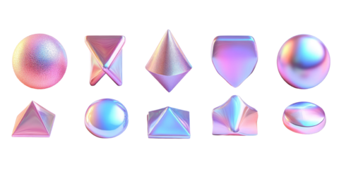 3d gradient holographic shape element set isolated on a white transparent background