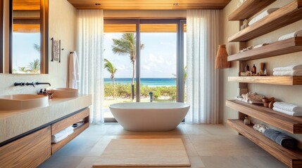 Modern Bathroom With Ocean View and Elegant Design Features