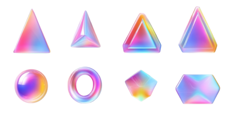 3d gradient holographic shape element set isolated on a white transparent background