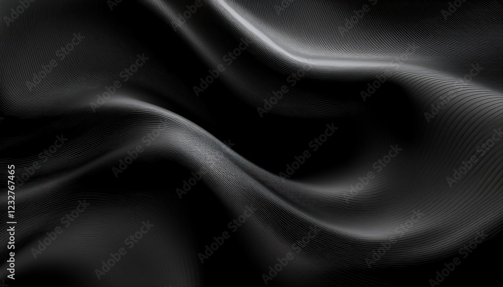 Poster smooth and luxurious abstract wave vector background with black silk satin texture capturing the sop