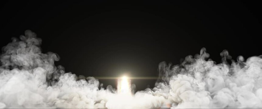 Rocket launch smoke effect empty space on black background