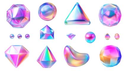 3d iridescent icon element set isolated on a white transparent background