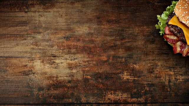 Juicy Bacon Cheeseburger on Rustic Wooden Background
