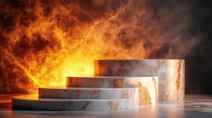 Fire burning in the background with flames and smoke rising in the air