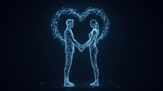 Digital representation of love between two connected figures.