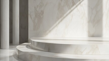 Elegant white marble staircase with intricate design and smooth surface in a well-lit interior setting
