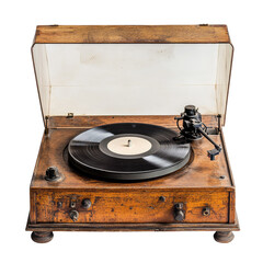  Antique vinyl player electronics gramophone isolated on transparent background 