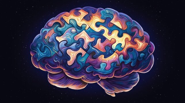 Colorful puzzle brain symbolizing creativity and intelligence.