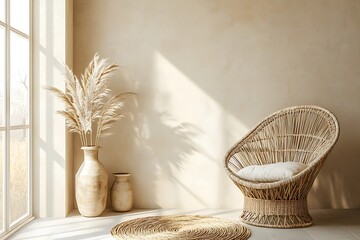 Wicker armchair invites relaxation in rustic elegance  
