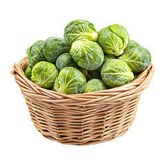 Fototapeta premium brussels sprouts in woven basket isolated on transparent background