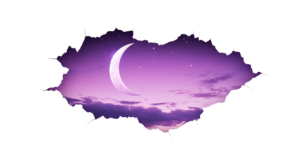 Aesthetic purple sky ripped paper sticker isolated on  transparent background