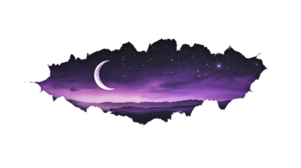 Aesthetic purple sky ripped paper sticker isolated on  transparent background