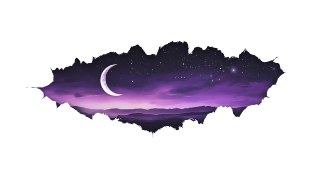 Aesthetic purple sky ripped paper sticker isolated on  transparent background