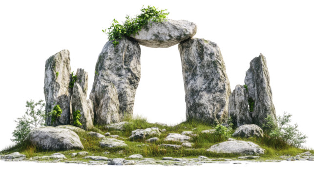 Ancient stone circle monument isolated on a white transparent background