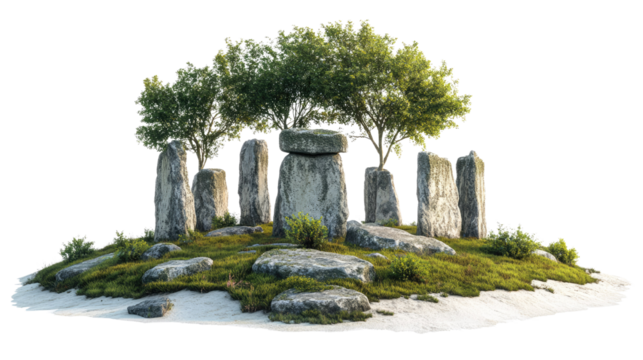 Ancient stone circle monument isolated on a white transparent background