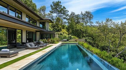 Luxurious Modern Villa with Serene Pool Surrounded by Lush Greenery