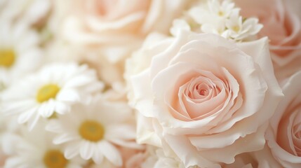 Obraz premium Delicate Pastel Roses and Daisies: A Floral Celebration of Beauty