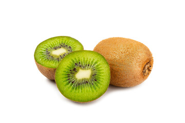 Kiwi isolated on white background. Whole fruit and slices pieces of kiwi on white background. fresh...