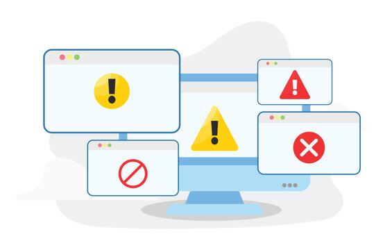 Desktop with many software error vector, desktop software error vector illustration, modern style design desktop