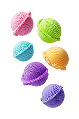 Colorful ice cream balls on white or transparent background