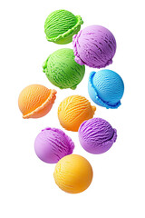 Colorful ice cream balls on white or transparent background