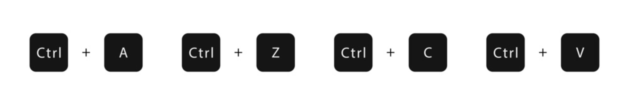 Computer button combinations icon set. Popular button combination vector icons.