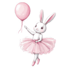 Obraz premium Ballerina rabbit balloon cartoon cute isolated on a white transparent background