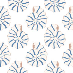A cute seamless pattern with striped sea shells. Summer print with scallops. Background, banner, wallpaper, wrapping paper, notebook cover, fabric template.