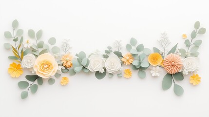 Obraz premium Elegant Floral Arrangement with Pastel Paper Roses and Greenery