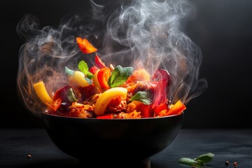 Steaming Bowl Of Colorful Vegetable And Meat Stew