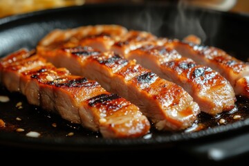 Grilled Pork Slices Sizzling In A Pan