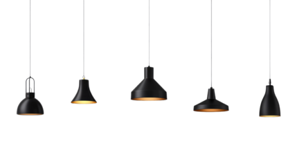 black hanging lamp element set isolated on a white transparent background