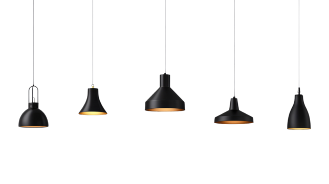 black hanging lamp element set isolated on a white transparent background