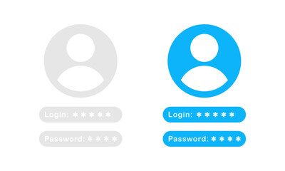 Login and Password icons. Account authorization. Account access icons. Sign in page design icons. Enter login and password.