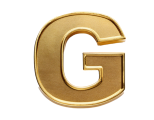 Letter g in gold isolated on a white background, cut out 