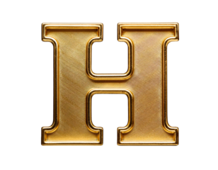 Letter h in gold isolated on a white background, cut out 