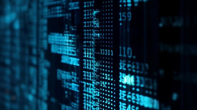 Abstract Digital Data Stream: Blue Matrix of Numbers and Codes