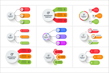 Set creative concept for infographic with 3 steps, options, parts or processes.