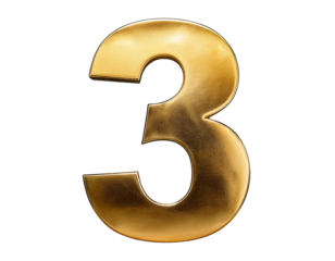 Number 3 in gold isolated on a white background, cut ou