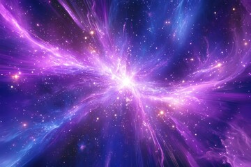 A purple and blue background with glowing neural networks connecting stars, symbolizing the cosmic connections of the universe.