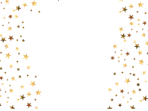 Golden stars pattern isolated on white background, cutout