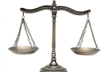 Antique Balance Scale on White Background for Justice Concept