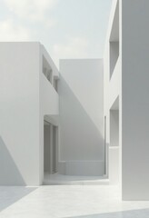 Minimalist White Building with Clean Lines and Rectangular Shapes