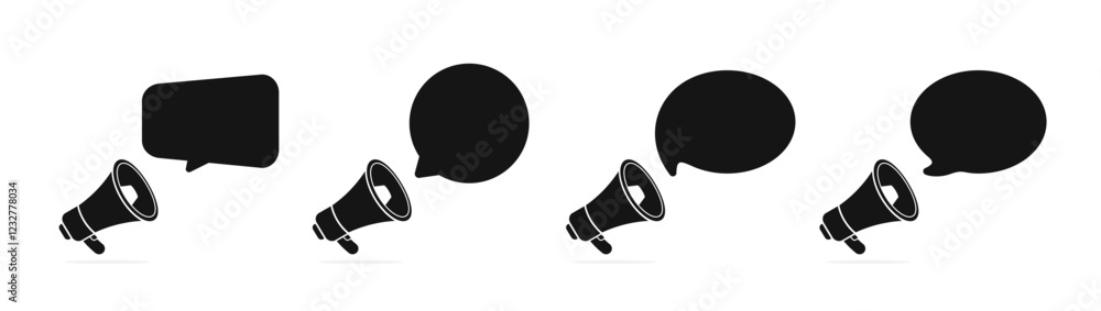 Poster speech bubble with megaphone vector icons. loudspeaker and message bubbles set. speech bubbles silho