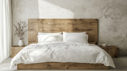 Cozy Minimalist Bedroom with Wooden Bed Frame and Soft Bedding
